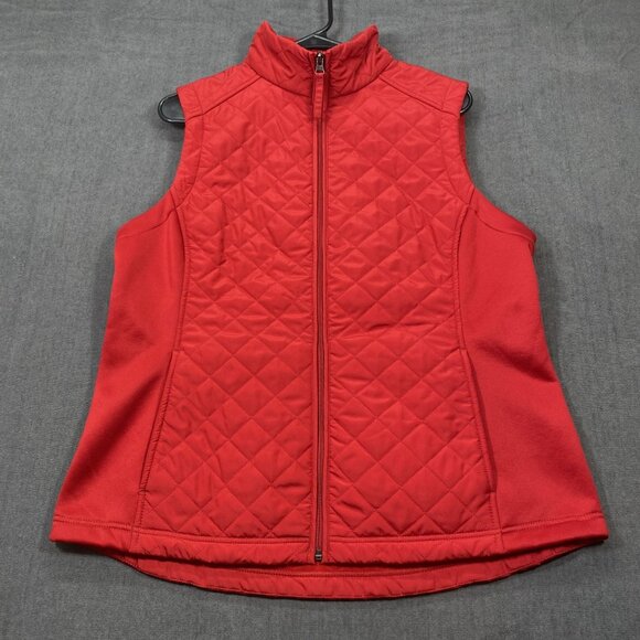 Van Heusen Red Quilted Sleeveless Vest Womens L Polyester Full-Zip Lightweight - Picture 1 of 11